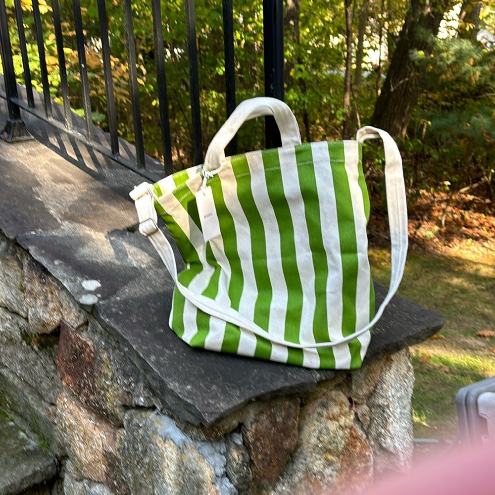 Baggu Duck Bag in Green Awning Stripe Tote Bag. EUC